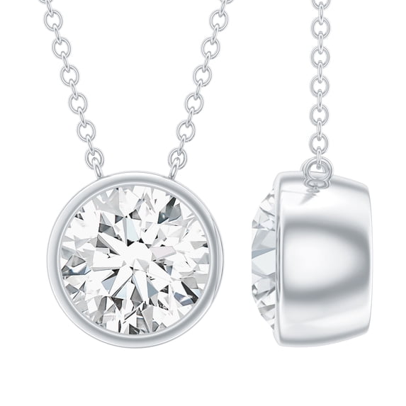 Rosec Jewels Simple Moissanite Solitaire Necklace for Women - 7 mm - D-VS1 Quality, 10K White Gold