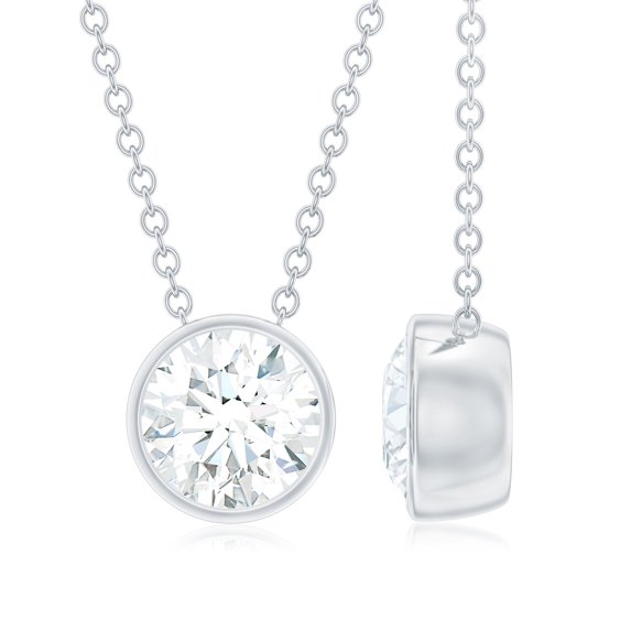Simple Moissanite Solitaire Necklace for Women - 7 mm - D-VS1 Quality, 925 Sterling Silver