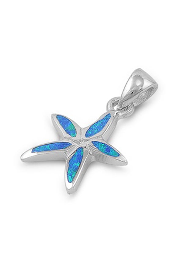 Simple Mosaic Starfish Pendant Blue Simulated Opal .925 Sterling Silver Charm Jewelry Female Unisex