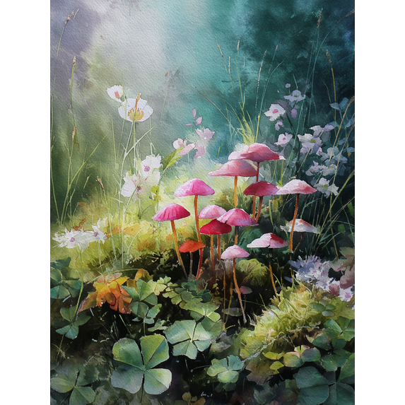 Simple Mushroom Clover Canvas Print Home Cafe Living Room Wall Art Decor