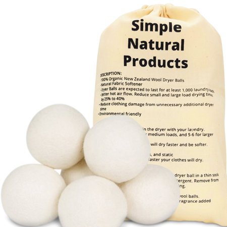 Simple Natural Products Wool Dryer Balls Fabric Softener, 6-Pack X-Large