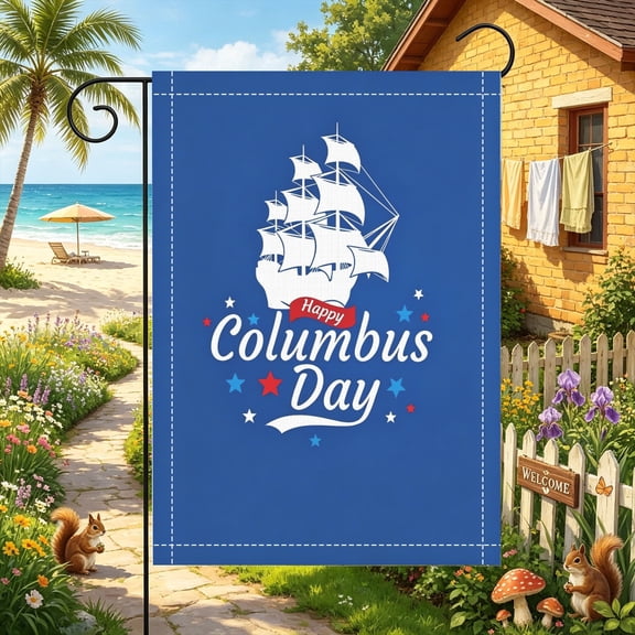 Simple Nautical Anchor Sailboat Cursive Columbus Wording Garden Flag, 12x18 inch, Double Sided 2D Printed, Lawn Patio & Mailbox Outdoor Decor, No Flagpole