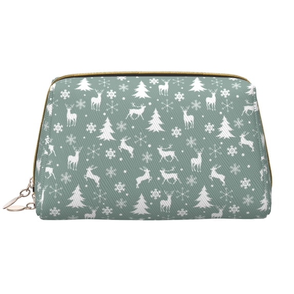 Simple Nordic Deer Snowflake Makeup Bag, Large Capacity Travel Cosmetic Bag for Women Girls- Travel Toiletry Bag Leather Portable Waterproof Makeup Case Organizer with Handle