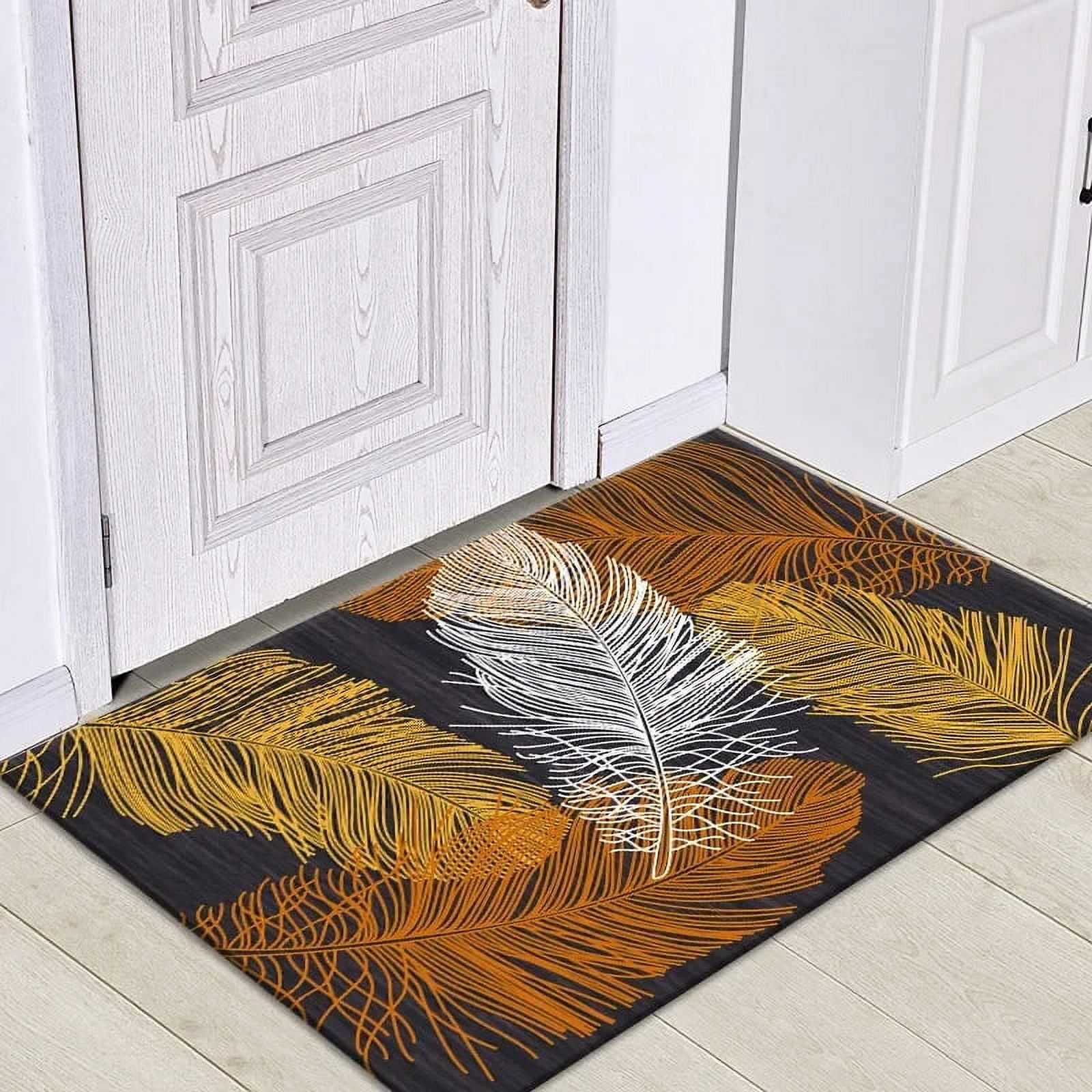 Simple Nordic Leaf Feather Carpet Tropical Plants Rugs Kitchen Bathroom ...