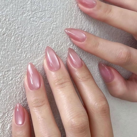 Simple Nude Pink Sparkling Cat Eye Press-On Nails, Short Stiletto False Nail Tips