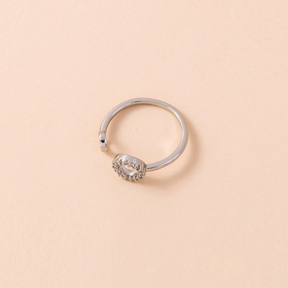 Simple O-Shaped Copper Ring with Rhinestone Inlay, Unisex Style, Minimalist Design for Everyday Wear
