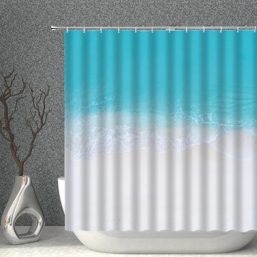 Simple Ocean Shower Curtain Set Seascape Blue Seawater Bath Curtains