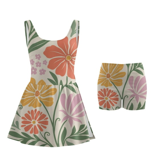 Simple One Piece Swimdress Swimsuits for Women Tummy Control Swim Dresses Skirt Bathing Suit L