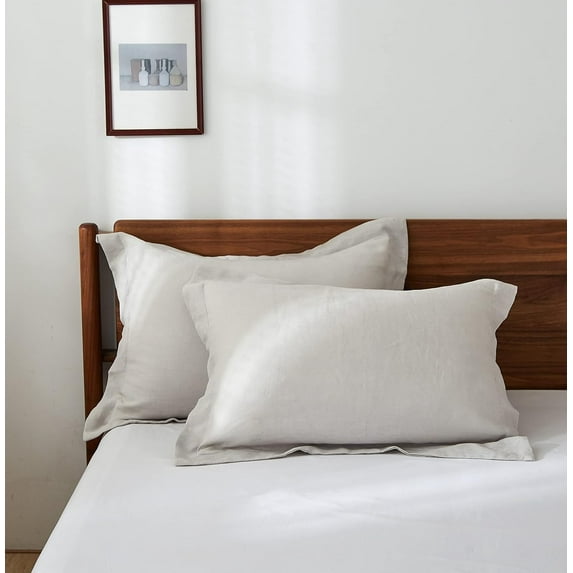 Simple&Opulence 100% Belgian Linen Pillow Shams -Set of 2, King Size - Basic Style Breathable Pure Linen Suitable for Home - Soft Durable with Envelope Closure Pillowcases (20''x 36'', Grey)