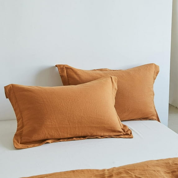 Simple&Opulence 100% Belgian Linen Pillow Shams -Set of 2, King Size - Basic Style Breathable Pure Linen Suitable for Home - Soft and Durable with Envelope Closure Pillowcases (20''x 36'', Rust)