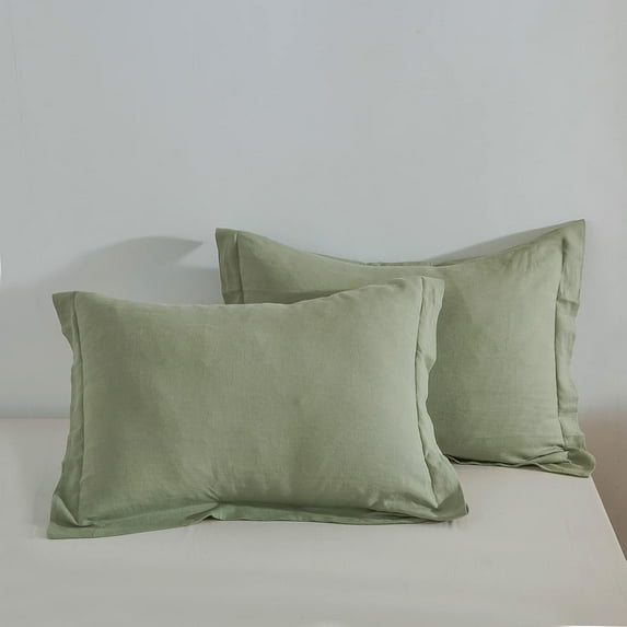 Simple&Opulence 100% Belgian Linen Pillow Shams -Set of 2, King Size - Basic Style Breathable Pure Linen Suitable for Home - Soft Durable Envelope Closure Pillowcases (20''x 36'', Sage Green)