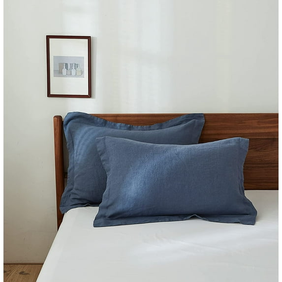 Simple&Opulence 100% Belgian Linen Pillow Shams -Set of 2, Queen Size - Basic Style Breathable Pure Linen Suitable for Home - Soft and Durable Pillowcases (20''x 26'', Classic Blue)