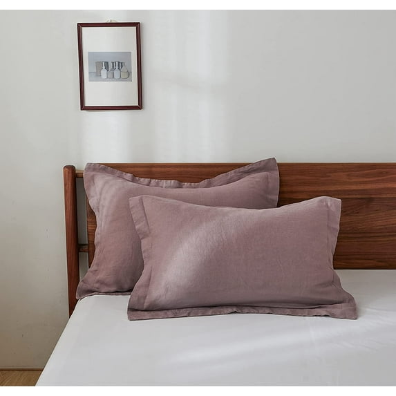 Simple&Opulence 100% Belgian Linen Pillow Shams -Set of 2, Queen Size - Basic Style Breathable Pure Linen Suitable for Home - Soft and Durable with Envelope Closure Pillowcases (20''x 26'', Purple)