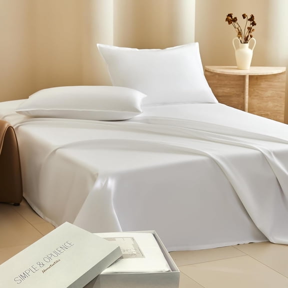 Simple&Opulence 100% Cotton 1000 Thread Count Calking Sheets -4 Pc Long Staple Pure Soft Sateen Weave Set-16” Deep Pocket Cooling Luxurious Silky Bed Sheet(White, California King)