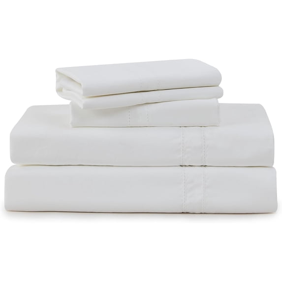 Simple&Opulence 100% Egyptian Cotton 400 Thread Count Queen Sheets-4 Pc Long Staple Pure Soft Sateen Weave Set-16” Deep Pocket Cooling Luxurious Bed Sheet with Double Hemstitch(White,Queen)