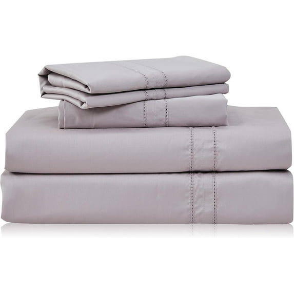 Simple&Opulence 100% Egyptian Cotton 400 Thread Count Queen Sheets-4 Pc Long Staple Pure Soft Sateen Weave Set-16” Deep Pocket Cooling Luxurious Bed Sheet with Double Hemstitch(Grey Lavender,Queen)