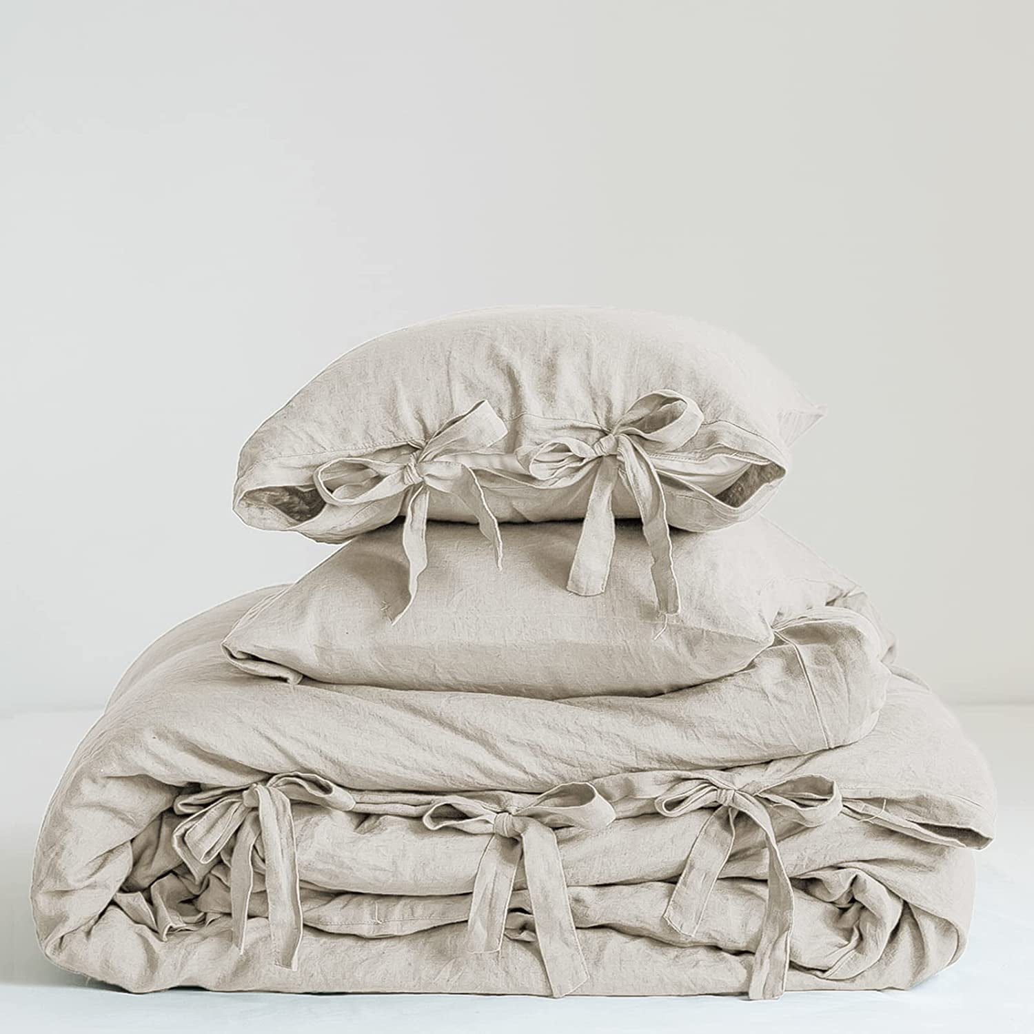 Simple&Opulence 100% Linen Duvet Cover Set, 3 Piece Belgian Flax Breathable Bedding, Queen Size 88''x92'' (1 Comforter Cover+2 Pillowshams) with Tie Closure Style,Linen