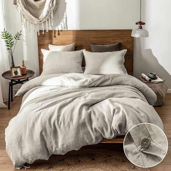 Simple&Opulence Linen Duvet Cover Set-Pure Linen 3 Pieces Bedding Set, 1 Duvet Cover 78 × 86 Inches and 2 Pillowcases-Coconut Button Collection Soft & Cozy ,Cooling Bedding-Linen/Beige, Full