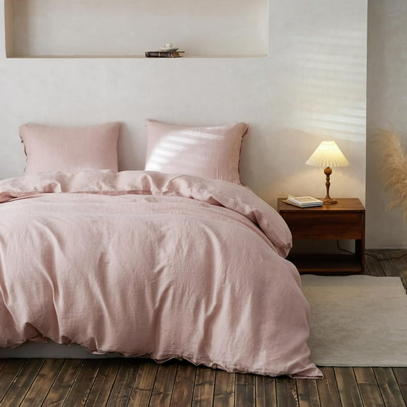 Simple&Opulence Linen Duvet Cover Set-Pure Linen 3 Pieces Bedding Set, 1 Duvet Cover 104 × 92 Inches and 2 Pillowcases-Coconut Button Collection Soft & Cozy ,Cooling Bedding-Dusty Pink, King