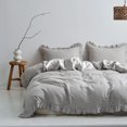thumbnail image 1 of Simple&Opulence 100% Linen Duvet Cover Set-3 Pieces Premium Ruffled Farmhouse Bedding 1 Comforter Cover and 2 Pillow Shams France Flax High End Floral Frill Sets Vintage Chic Style(Full,Light Grey), 1 of 9