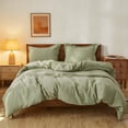 thumbnail image 1 of Simple&Opulence 100% Linen Duvet Cover Set 3pcs Natural French Basic Style Washed Flax Solid Color Breathable Soft Farmhouse Bedding with Button Closure (Sage Green, King), 1 of 8