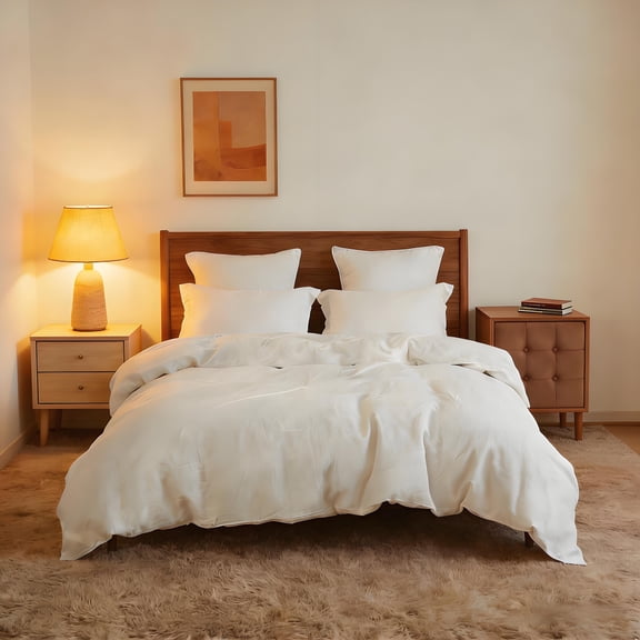 Simple&Opulence 100% Linen Duvet Cover Set-Pure Natural Washed Flax 3 Pieces Bedding Set,1 Duvet Cover 78 x 86 Inches & 2 Pillowcases-Solid Color Collection, Soft & Cozy,Cooling Bedding- White,Full