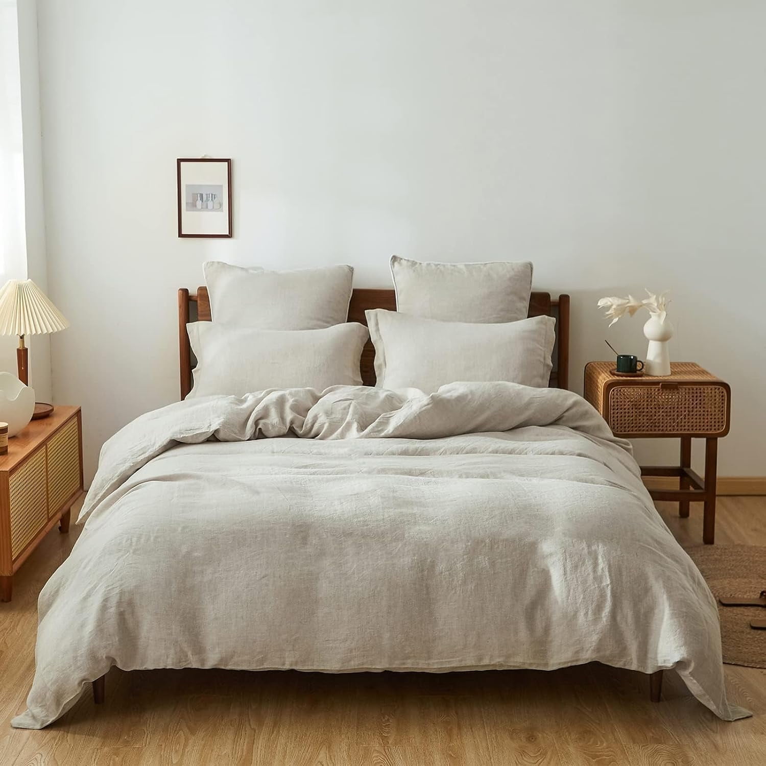 Blush Pink Twin Linen Duvet Cover Set with Pillowcase