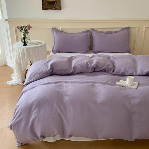 Simple&Opulence 100% Linen Duvet Cover Set with Washed-French Flax-2 Pieces Solid Color Basic Style Bedding Set-Breathable Soft Comforter Cover with 1 Pillowsham(Twin,Lilac)