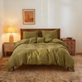 thumbnail image 1 of Simple&Opulence 100% Linen Duvet Cover Set with Washed-French Flax-3 Pieces Solid Color Basic Style Bedding Set-Breathable Soft Comforter Cover with 2 Pillowshams(Full, Olive Green), 1 of 8