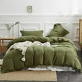 thumbnail image 1 of Simple&Opulence 100% Linen Duvet Cover Set with Washed-French Flax-3 Pieces Solid Color Basic Style Bedding Set-Breathable Soft Comforter Cover with 2 Pillowshams (Olive Green, King), 1 of 8