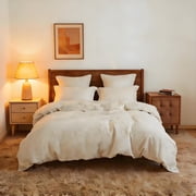 Simple&Opulence 100% Linen Duvet Cover Set with Washed-French Flax-3 Pieces Solid Color Basic Style Bedding Set-Breathable Soft Comforter Cover with 2 PillowshamsKing,Linen
