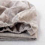 Simple&Opulence 100% Linen Fitted Sheet 1 Piece Mattress Cover, Natural Belgian Flax-King Size, 14 Inch Deep Pocket Stone Washed Farmhouse Bedding-Linen