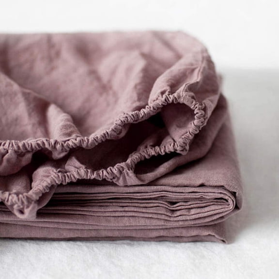 Simple&Opulence 100% Linen Fitted Sheet (1 Piece) Mattress Cover, Natural Belgian Flax-King Size, 14 Inch Deep Pocket Stone Washed Farmhouse Bedding-Purple