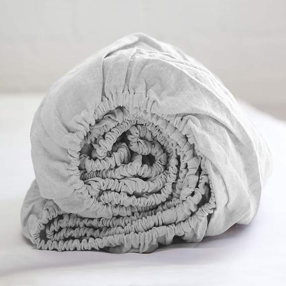 Simple&Opulence 100% Linen Fitted Sheet (1 Piece) Mattress Cover, Natural Belgian Flax-Queen Size, 14 Inch Deep Pocket Stone Washed Farmhouse Bedding-Grey