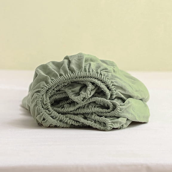 Simple&Opulence 100% Linen Fitted Sheet King(1 Piece), 14 Inch Deep Pocket Mattress Cover Natural French Flax Stone Washed Farmhouse Soft Breathable Bottom Sheets-Sage Green