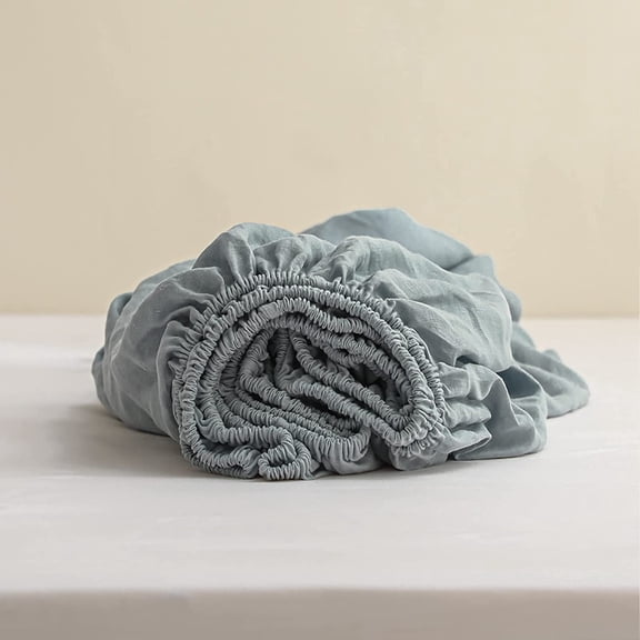 Simple&Opulence 100% Linen Fitted Sheet Queen(1 Piece), 14 Inch Deep Pocket Mattress Cover Natural French Flax Stone Washed Farmhouse Soft Breathable Bottom Sheets-Dusty Blue