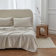 Simple&Opulence 100% Linen Hollow Hemstitch Sheet Set -4 Pieces European Flax Pure Washed Bed Sheets 1 Flat Sheet, 1 Fitted Sheet,2 Pillowcases -Breathable and Soft Hemstitch Linen,Queen