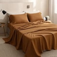 thumbnail image 1 of Simple&Opulence 100% Linen Sheet Set Solid Color-4 Pcs Washed French Linen (1 Flat Sheet,1 Fitted Sheet,2 Pillowcases)-Breathable Bedding Set (Rust, Queen), 1 of 9