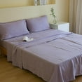 thumbnail image 1 of Simple&Opulence 100% Linen Sheet Set Solid Color-4 Pcs Washed French Linen Bed Sheets-Breathable Bedding Set-1 Flat Sheet,1 Fitted Sheet,2 Pillowcases (King,Lilac), 1 of 9