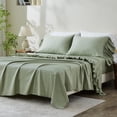 thumbnail image 1 of Simple&Opulence 100% Organic Cotton Bed Sheet Set Elegant Shabby Chic Bedding (1 Flat Sheet, 1 Fitted Sheet and 2 Ruffled Pillowcases) with Charming Feminine Long Ruffle Trim - Sage Green, King, 1 of 7