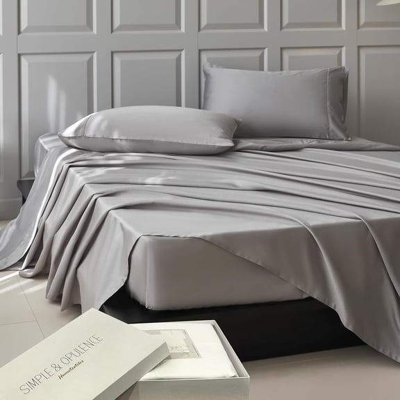 Simple&Opulence 100% Supima Cotton Sheet Set 600 Thread Count for Queen Size Bed Sateen Weave Long Staple - Fitted and Flat Sheet with 2 Pillowcases - Luxury Hotel Quality 4PCS Bedding Sheets(Grey)