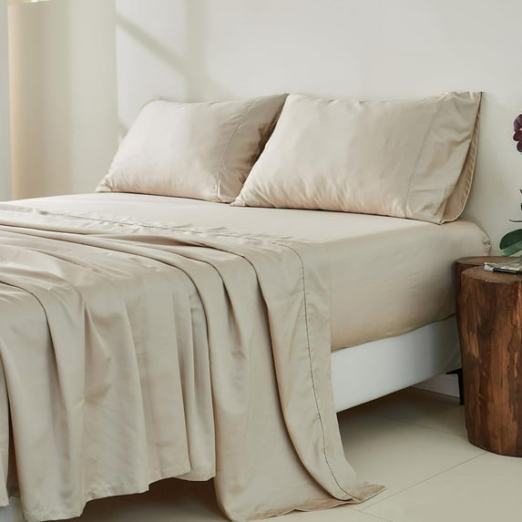 Simple&Opulence 100% Supima Cotton Sheet Set 600 Thread Count for Queen Size Bed Sateen Weave Long Staple - Fitted and Flat Sheet with 2 Pillowcases Luxury Hotel Quality 4PCS Bedding Sheets(Griege)