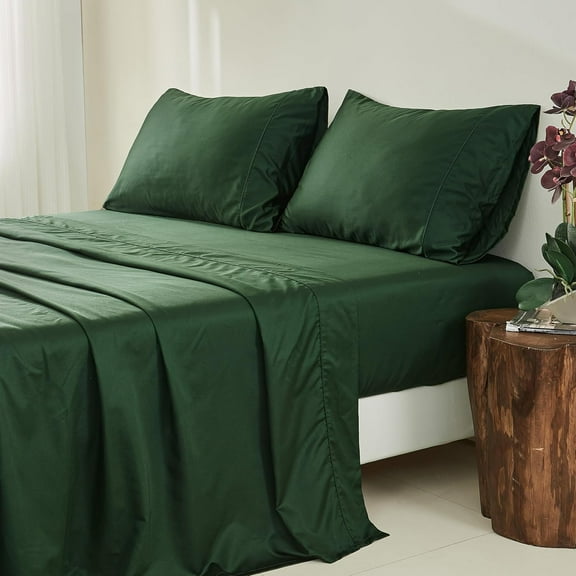 Simple&Opulence 100% Supima Cotton Sheet Set 600 Thread Count for Twin XL Bed Sateen Weave Long Staple - Fitted and Flat Sheet with 1 Pillowcase Luxury Hotel Quality 3PCS Bedding Sheets(Dark Green)