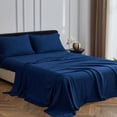 thumbnail image 1 of Simple&Opulence 100% Viscose from Bamboo Sheet Set 3Pcs, Cooling for Hot Sleepers, Soft Breathable Bed Sheets Set, 15" Deep Pockets, Luxury Hotel Silky Bedding Sheets (Dark Blue,Twin), 1 of 7