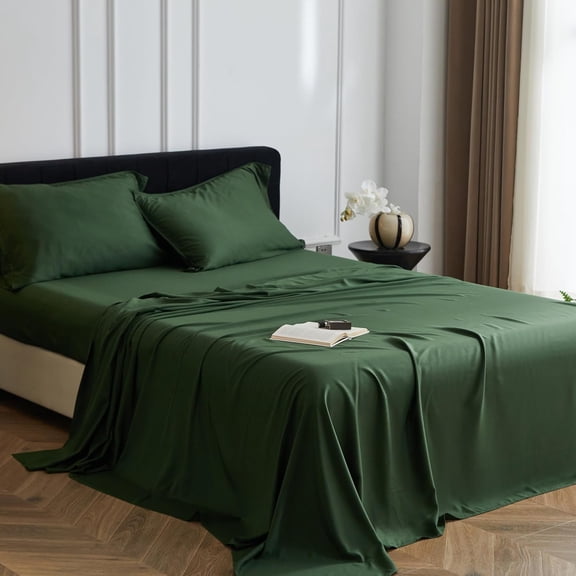 Simple&Opulence 100% Viscose from Bamboo Sheet Set 4Pcs, Cooling for Hot Sleepers, Soft Breathable Bed Sheets Set, 15" Deep Pockets, Luxury Hotel Silky Bedding Sheets (Dark Green,Full)