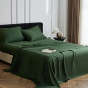 Simple&Opulence 100% Viscose from Bamboo Sheet Set 4Pcs, Cooling for Hot Sleepers, Soft Breathable Bed Sheets Set, 15" Deep Pockets, Luxury Hotel Silky Bedding Sheets Dark Green,King