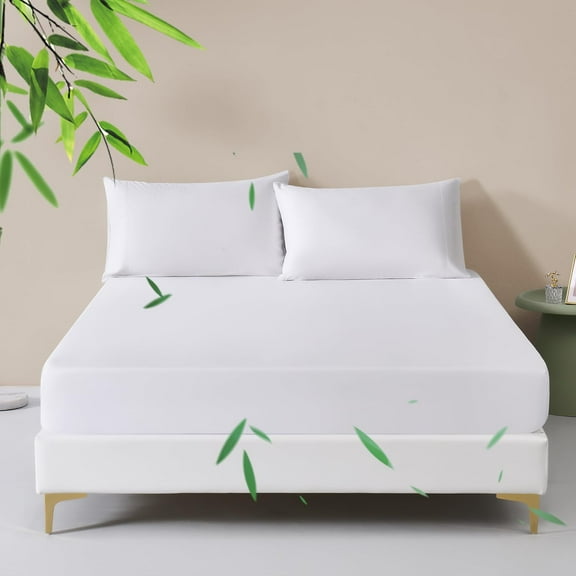 Simple&Opulence 100% Viscose Made from Bamboo Cooling Fitted Bottom Sheet Only 1 Piece, 15 Inch Deep Pocket for Mattress, Extremely Soft and Breathable(white,Queen)