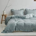 thumbnail image 1 of Simple&Opulence 100% Washed French Linen Duvet Cover Set-88'x92'' Queen Size-3 Pieces Boho Vintage Ruffled Farmhouse Bedding 1 Comforter Cover 2 Pillowshams Floral Frill Flax Sets,Dusty Blue, 1 of 8