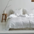 thumbnail image 1 of Simple&Opulence 100% Washed Linen Duvet Cover Set-3 Pieces Shabby Chic Premium Ruffled Bedding with 1 Comforter Cover and 2 Pillowshams France Flax High End Frill Sets Vintage Style(King, White), 1 of 8
