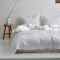 thumbnail image 1 of Simple&Opulence 100% Washed Linen Duvet Cover Set-3 Pieces Shabby Chic Premium Ruffled Bedding with 1 Comforter Cover and 2 Pillowshams France Flax High End Frill Sets Vintage Style(King, White), 1 of 9